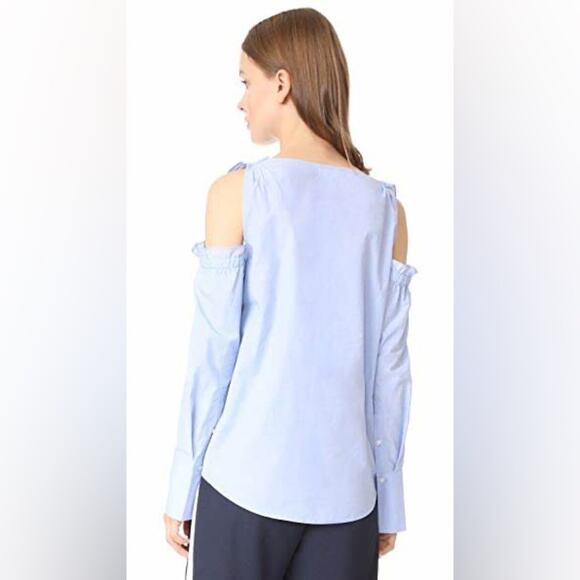 Club Monaco French Blue Shiyah Button Up Cold Shoulder Top Size Small - Picture 2 of 9
